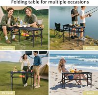 Table de camping pliante en alliage d'aluminium au design moderne, hauteur réglable (max. 27,5 po), filet de rangement, portable pour barbecue en extérieur