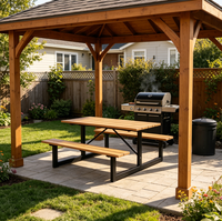 Table de pique-nique compacte 4 places en lattes de bois, rectangulaire, avec structure en acier galvanisé, pour jardin privé et terrasse