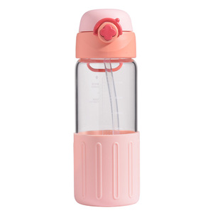 Lindo mango portátil niños 500ml 360ml botella de agua de vidrio estudiantes escuela pajita taza de agua potable con manga logotipo personalizado - Product Image 1