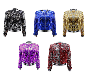 Bling personnalisé brillant paillettes scintillantes femmes Sequin à manches longues fermeture éclair Bomber veste filles Sequin manteau fête haut carnaval Costume - Product Image 2