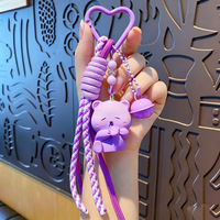 Porte-clés chaton en silicone pour femmes, pendentif pour sac de téléphone portable, porte-clés de voiture chat mignon et gras, vente en gros