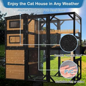 Catio de Madera de Lujo Grande de 4 Niveles, Diseño de Pasillo, 5 Puertas, Techo Resistente a la Intemperie, para Uso en Interiores/Exteriores - Product Image 6