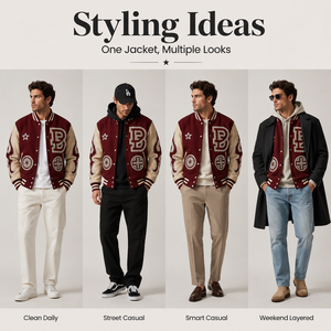 Giacca Varsity Personalizzata Doger con Strass, Rivetti, Fiamme, Bussola, Ricami Ornamentali, Maniche in Pelle, Giacca Varsity Pesante con Bordi a Costine - Product Image 4