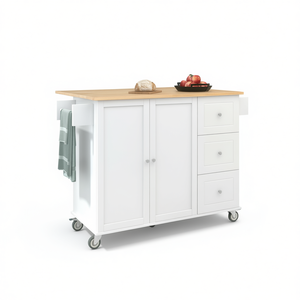 ไอส์แลนด์ครัวแบบมีล้อเลื่อนขนาด 52.7 นิ้ว รุ่น Db Modern พร้อมท็อปไม้จริง ตู้เก็บของ และบาร์อาหารเช้าแบบพับได้ - Product Image 1