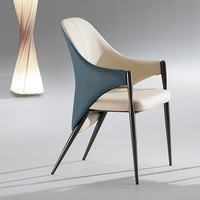 Chaise de salle à manger Lingqi 3353, style italien, luxe léger, design nordique, style wabi-sabi, accoudoirs en cuir tissé, pieds en métal minimalistes