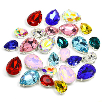 Perles de cristal en vrac en forme de goutte d'eau Dongzhou avec griffes en laiton couleur argent et strass en verre pour la fabrication de bijoux DIY
