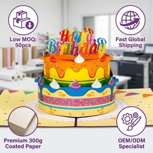 Carte de vœux d'anniversaire 3D pop-up au design original ZS-PC0077, 5x7 pouces, couverture violette avec gâteau coloré pour les détaillants en ligne - Product Image 6
