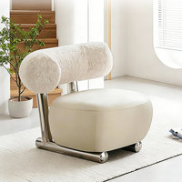 Fauteuil Sled Designer Nordique Moderne en Velours Sherpa Écologique avec Pieds en Acier Inoxydable – Canapé Fauteuil de Balcon Décontracté Sensation Premium