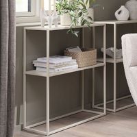 Table console moderne à hauteur réglable, bois blanc, panneau de particules, étagère ouverte, meubles pour la maison, l'hôtel, le salon, la chambre à coucher
