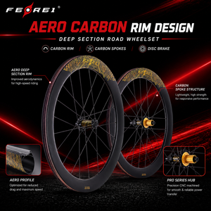 Jeu de roues de route en carbone <span class=keywords><strong>FEREI</strong></span> série 700C, prêtes pour le tubeless, avec moyeux à blocage central et accouplement magnétique - Product Image 3