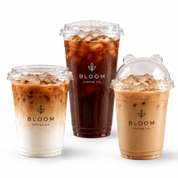 Gobelets en plastique transparent PET avec couvercles plats, impression personnalisée, 16 oz, pour café glacé, vente en gros pour les cafés, à emporter, restaurants