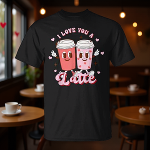 Camiseta Retro Groovy de San Valentín para Amantes del Café con la Frase 'I Love You Latte', Artículo Promocional - Product Image 3