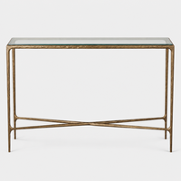 Table console moderne de luxe pratique avec base en métal massif forgé à la main et plateau en verre pour la maison, l'hôtel, le salon élégant