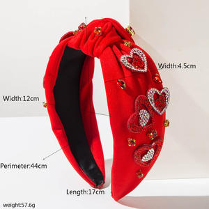 Bandeaux de la Saint-Valentin, bandeaux rouges pour la Saint-Valentin, bandeaux en strass, cœur d'amour, bandeaux noués ornés de bijoux - Product Image 2