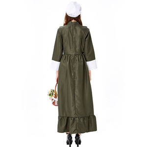 Costume de femme de chambre pour femme, robe longue avec tablier et chapeau, noir, vert foncé, polyester, style européen adulte, source transfrontalière - Product Image 4