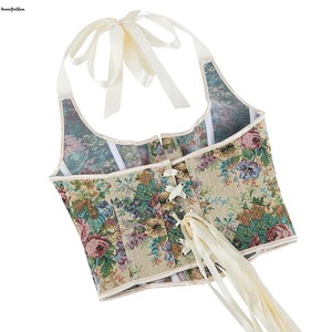 Height 24CM Plus Size Vintage Corsage Corselet Floral Embroidered Women's Renaissance Vest Tank <strong>Beige</strong> Bustier <strong>Corset</strong> Top - Product Image 3