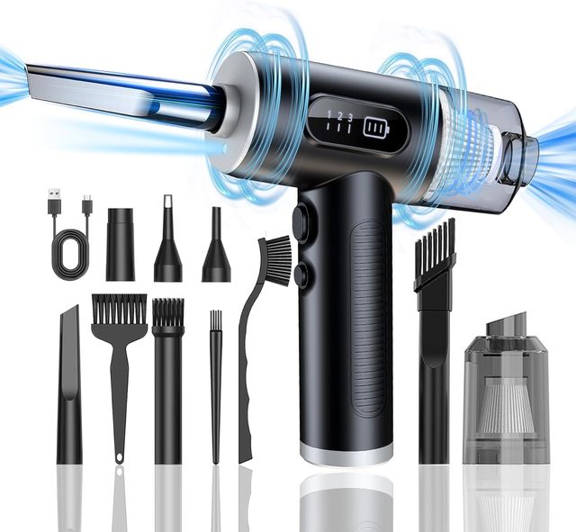 Model 2 in 1 Compressed Air Duster and Vacuum Cleaner Portable Electric Mini LED Display Cordless Air Blower and Vacuum