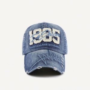 Casquette de baseball unisexe en jean vieilli, modèles variés, 6 panneaux, avec broderie 3D en relief et tissu courant – Vente en gros - Product Image 4