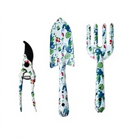 Ensemble d'outils de jardinage d'extérieur en acier inoxydable, trois pièces, comprenant une pelle à motifs, une fourche à quatre dents et des cisailles pour
