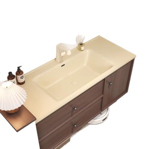 Modern simple solid wood bathroom cabinet combination <b>skin</b>-feel ceramic integrated basin washbasin cabinet - Product Image 5