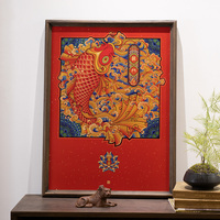 Décoration Murale Contemporaine en Laiton et Bois, Motif Poisson Koi Sautant au-dessus du Portail du Dragon, Nouvelle Artisanat Guofeng Peint à la Main, Coloration à Haute Température