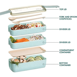 <b>Compartment</b> <b>Lunch</b> <b>Box</b> Plastic Portable Lunchbox Students Office Bento <b>Box</b> Microwave Food Containers with Chopsticks and Spoon - Product Image 5