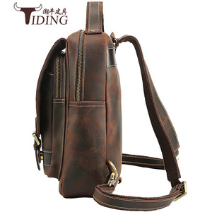 Tiding Men's <b>Backpack</b> Genuine Leather <b>20L</b> Multifunctional Outdoor Travel Schoolbag Solid Color Soft Handle - Product Image 5