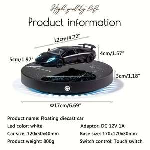 รถสปอร์ตแม่เหล็กลอยได้ รุ่น 360 °   รถลอยน้ำหมุนได้พร้อมฐานไฟ LED รูปดาวตก ของขวัญสุดพิเศษสำหรับผู้ชายที่รักรถยนต์ - Product Image 6