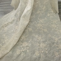 Tissu en dentelle beige à sequins floraux 3D, ruban tressé, tissé, respirant, pur coton, brodé pour robes de mariée