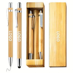 Stylo publicitaire X418 en gros avec logo personnalisé, stylet en bambou et bois, ensemble de stylos à bille publicitaires - Product Image 2