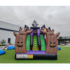 Toboggan gonflable sur le thème <span class=keywords><strong>de</strong></span> la citrouille fantôme d'Halloween, amusement effrayant avec citrouilles souriantes, topper fantôme, pistes colorées - Product Image 1