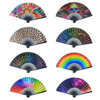 Meilleure vente : Éventail en tissu noir à imprimé léopard, style chinois, 23 cm, à baleines droites, cadeaux d'affaires, éventails colorés