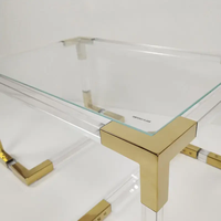 Table d'appoint moderne en verre avec plateau transparent, cadre en acrylique, miroir doré en acier inoxydable, table basse pour baie vitrée, table de chevet