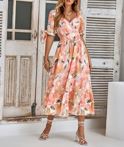 2025 Vestidos de alta calidad Casual para mujer Vestidos casuales Manga de nudo Vestido de mujer preimpreso - Product Image 4