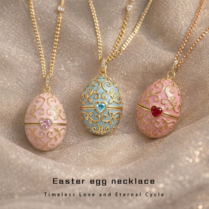 Collar con <span class=keywords><strong>Colgante</strong></span> de Corazón y Medallón de <span class=keywords><strong>Huevo</strong></span> Estilo Fabergé de Latón, Joyería Esmaltada para Mujer, Regalo para el Día de la Madre - Product Image 1