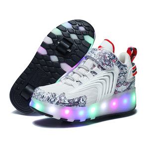 Children's Men's Adult Double <strong>Roller</strong> Skating <strong>Shoes</strong> Breathable Mesh Skating <strong>Shoes</strong> PU <strong>LED</strong> Light Emitting <strong>Shoes</strong>