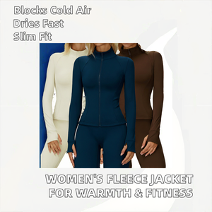 Chaqueta Ajustada para Mujer, Otoño/Invierno, Transpirable, Cuello Alto, Forro Polar, Cierre de Cremallera, Cortavientos, Cálida, para Fitness - Product Image 2