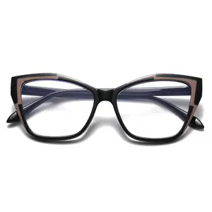 2024新款时尚猫眼平光镜男女欧美跨界彩色对比眼镜