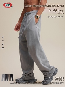Pantalones de Hombre, Estilo Americano, Marca de Moda, 480G, 100% Algodón, <span class=keywords><strong>Bicolor</strong></span>, Corte Recto, Holgados, Casuales, Lavados - Product Image 5