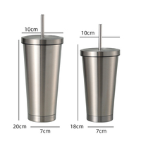 Gobelet isotherme en acier inoxydable à double paroi avec revêtement en poudre, avec paille, 18/26 oz, anti-fuite, sans BPA, avec poignée, personnalisable