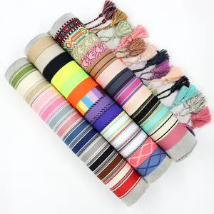 Großhandel National Styles Blank Ribbon Armbänder Verstellbare Bestickte Quaste Weben DIY Armband Armbänder Auf Lager