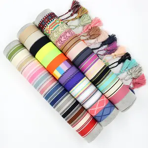 Bracelet en ruban vierge, lots de 10 pièces, Styles National, tissage à franges brodées, réglable, bricolage, en Stock