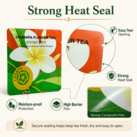 Sachet d'emballage pour thé aux fleurs imprimé sur mesure, scellé sur trois côtés, thermoscellable, plat, pour tisanes, avec encoche de déchirement, OEM