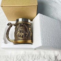 Style Vintage En Acier Inoxydable Grande Capacité Bouteille D'eau Nordique Viking Baril Dragon Bateau Guerrier Corne Bière Tasse Couvercle Marteau