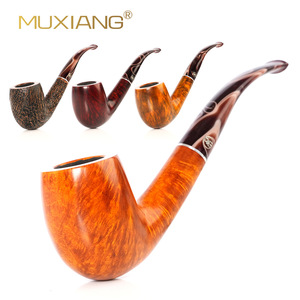 Muxiang Briarwood Smoking Pipe Bent Shape Flame Pattern Carved Wood Tobacco Pipe For Men - Product Image 3