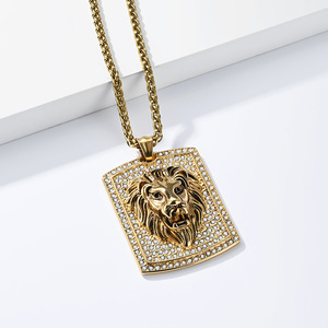 Hot-selling yunnique cross-border e-commerce hip-hop <b>titanium</b> steel gold-plated diamond lion head pendant for men, - Product Image 3