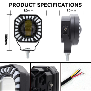 Front Square LED Motorcycle <b>Spotlight</b> 6000K 8000LM IP67 Waterproof Aviation Aluminum Yellow White Light for Scooter/Moto Road - Product Image 3