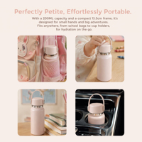 Bouteille isotherme en acier inoxydable de 200 ml avec poignée, motif dessin animé mignon, sans BPA, avec poignée portable en silicone, idéale pour la rentrée scolaire
