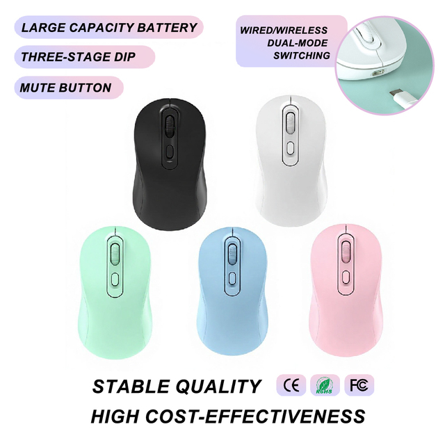Dual-Mode Wireless Silent Mouse, Battery or Rechargeable Version, Ergonomic Office Mouse for Laptop, Desktop and Travel