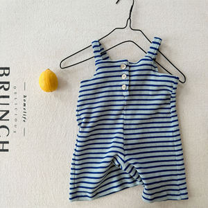 Nuova Collezione Estiva di Abbigliamento per Bambine, Tuta con Bretelle in Cotone Stile Coreano, <span class=keywords><strong>Pantaloni</strong></span> a Vita Alta a Righe e Gamba Larga - Product Image 3